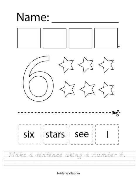 Make a sentence using the number six. Worksheet