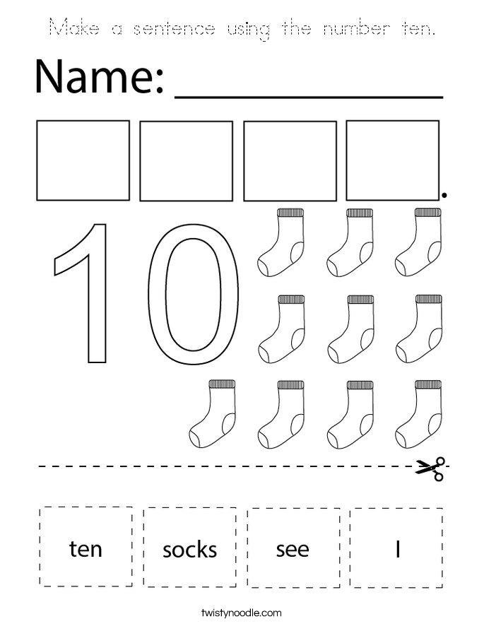 Make a sentence using the number ten. Coloring Page
