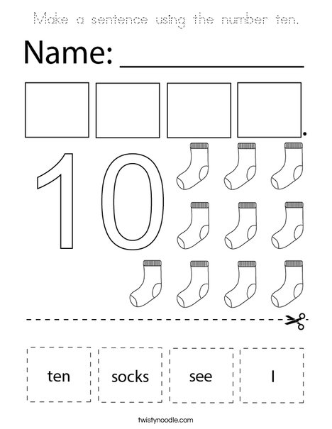 Make a sentence using the number ten. Coloring Page