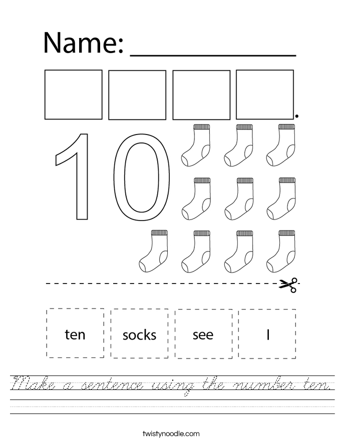 Make a sentence using the number ten. Worksheet