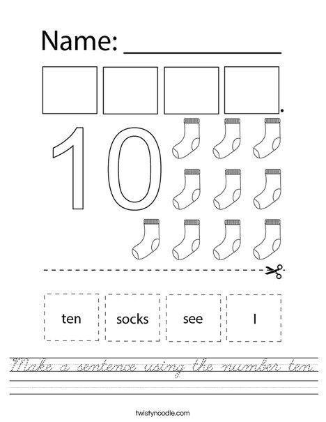 Make a sentence using the number ten. Worksheet