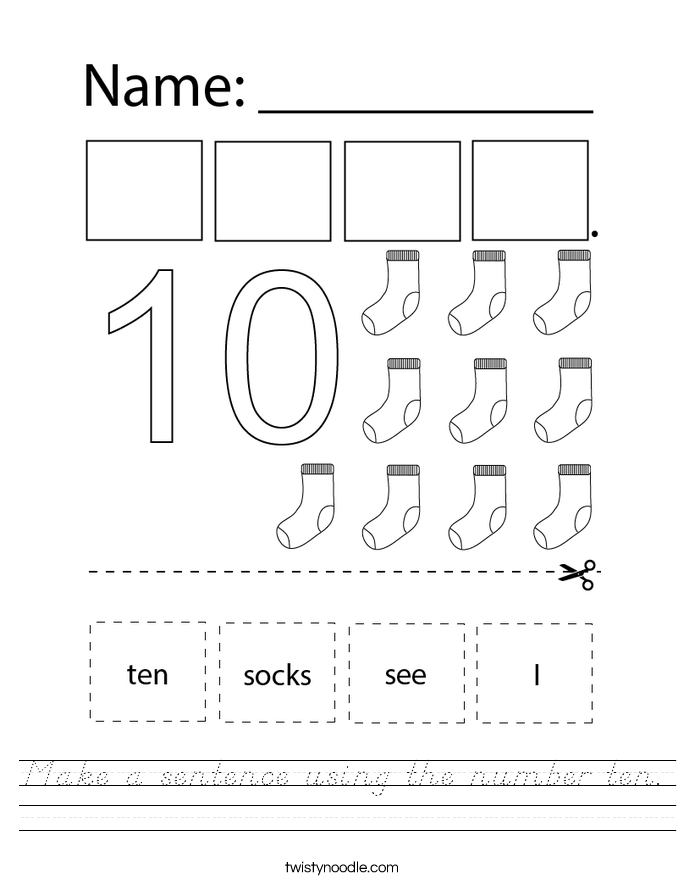 Make a sentence using the number ten. Worksheet