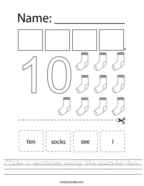 Make a sentence using the number ten. Worksheet