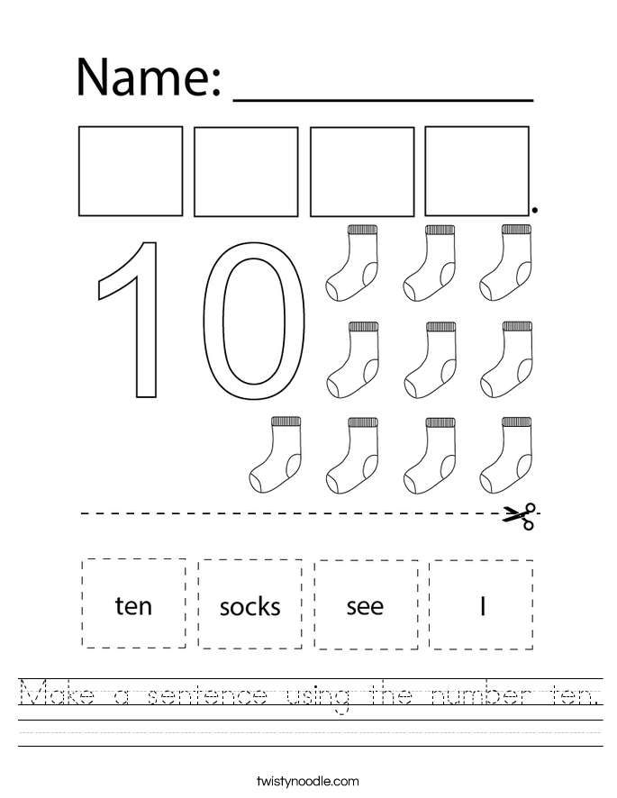 Make a sentence using the number ten. Worksheet