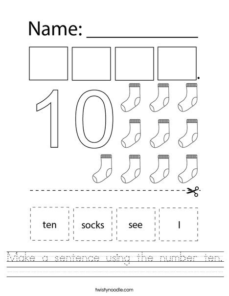 Make a sentence using the number ten. Worksheet