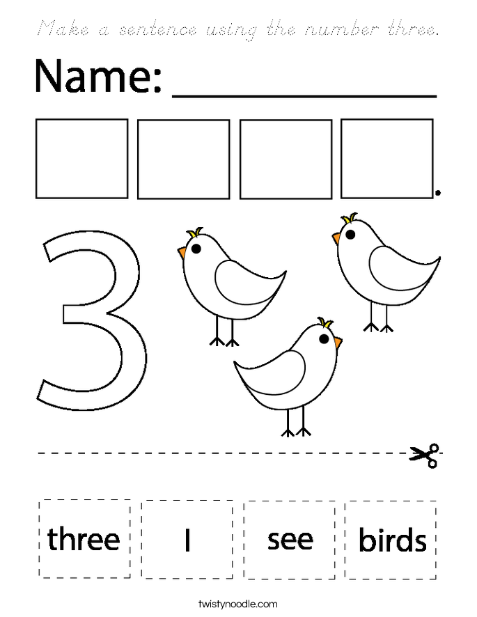Make a sentence using the number three. Coloring Page