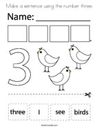 Make a sentence using the number three Coloring Page