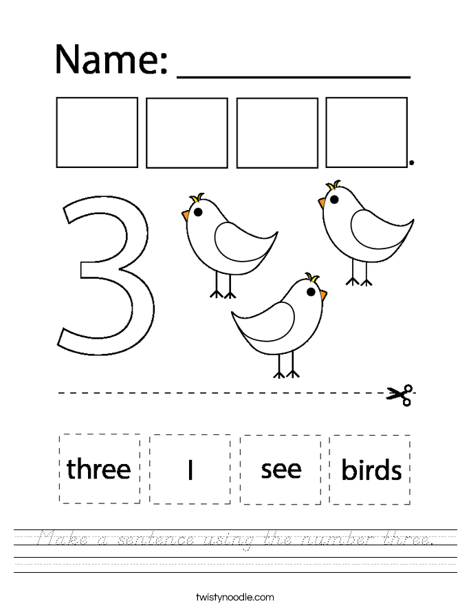 Make a sentence using the number three. Worksheet