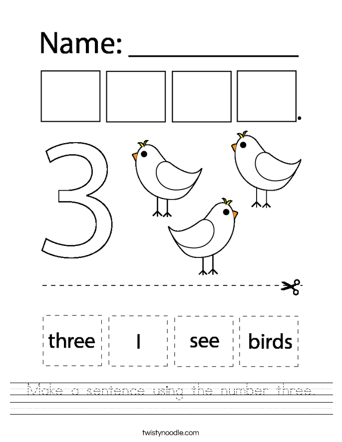 Make a sentence using the number three. Worksheet