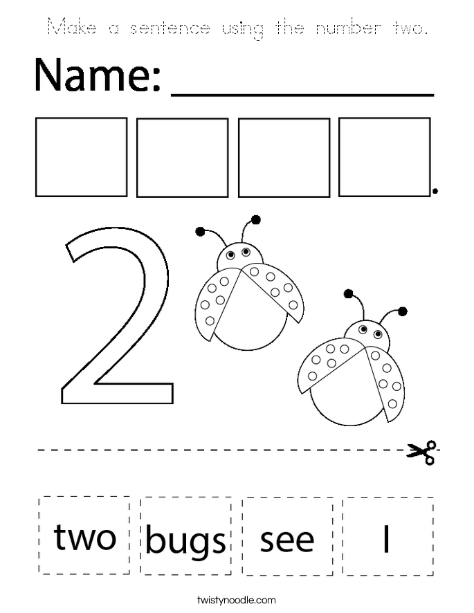 Make a sentence using the number two. Coloring Page