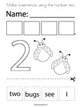 Make a sentence using the number two. Coloring Page