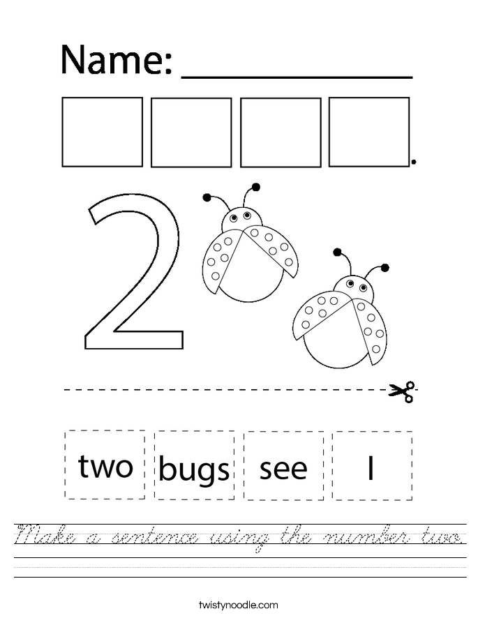 Make a sentence using the number two. Worksheet