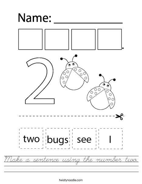 Make a sentence using the number two. Worksheet