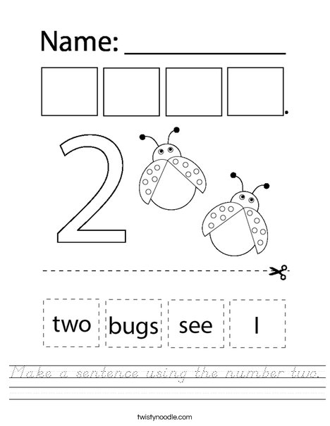 Make a sentence using the number two. Worksheet