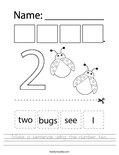 Make a sentence using the number two. Worksheet