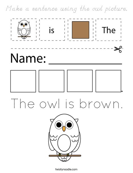 Make a sentence using the owl picture. Coloring Page