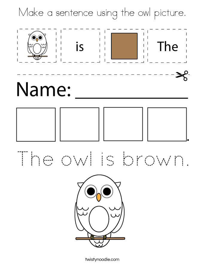 Make a sentence using the owl picture. Coloring Page