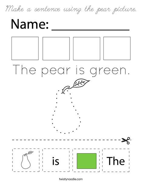 Make a sentence using the pear picture. Coloring Page