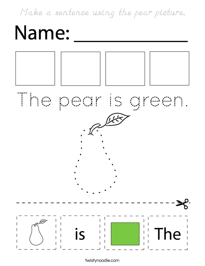 Make a sentence using the pear picture. Coloring Page