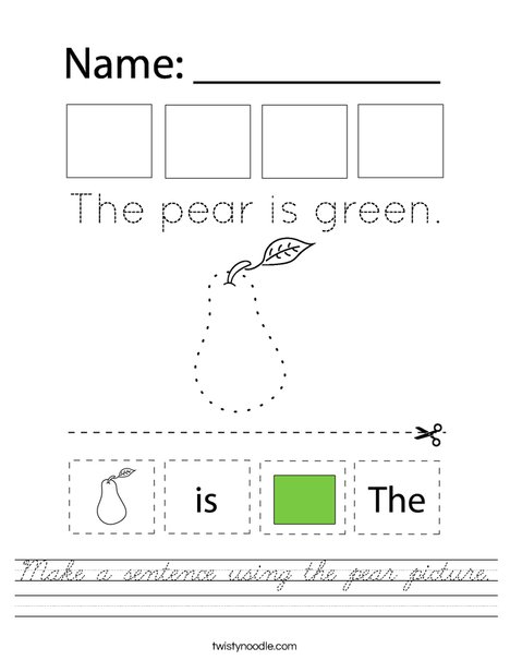 Make a sentence using the pear picture. Worksheet