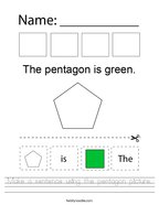 Make a sentence using the pentagon picture Handwriting Sheet