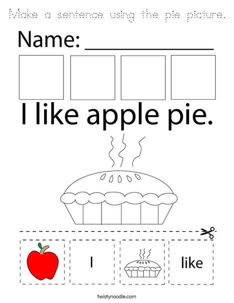 Make a sentence using the pie picture. Coloring Page