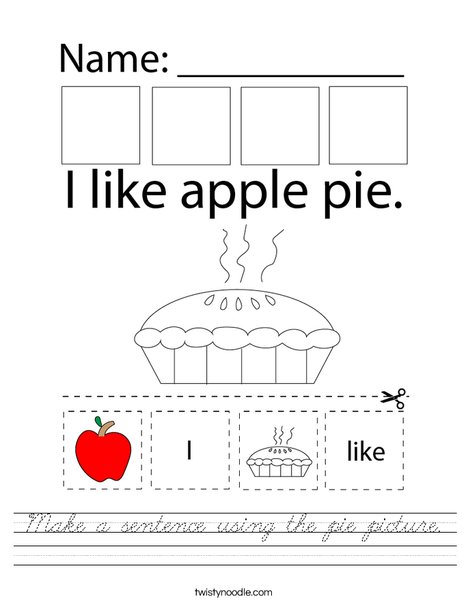 Make a sentence using the pie picture. Worksheet