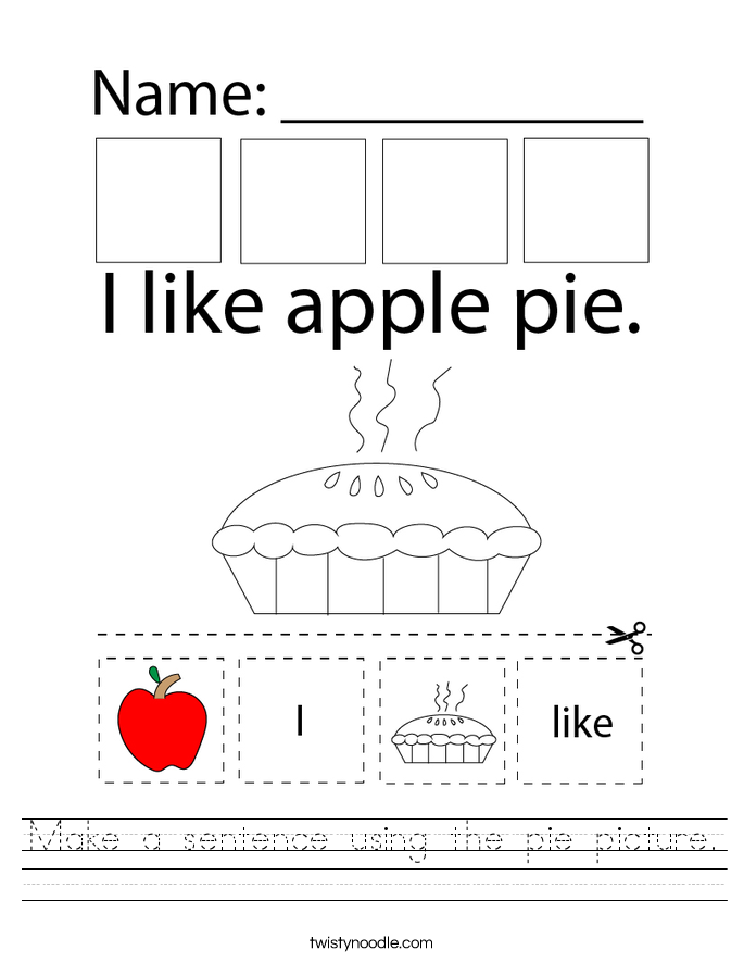 Make a sentence using the pie picture. Worksheet