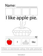 Make a sentence using the pie picture Handwriting Sheet