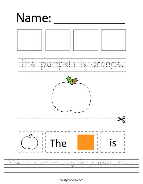 Make a sentence using the pumpkin picture. Worksheet