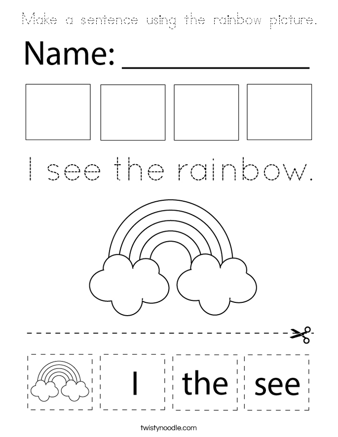 Make a sentence using the rainbow picture. Coloring Page