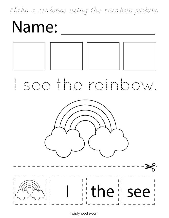 Make a sentence using the rainbow picture. Coloring Page