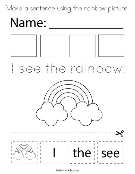 Make a sentence using the rainbow picture. Coloring Page