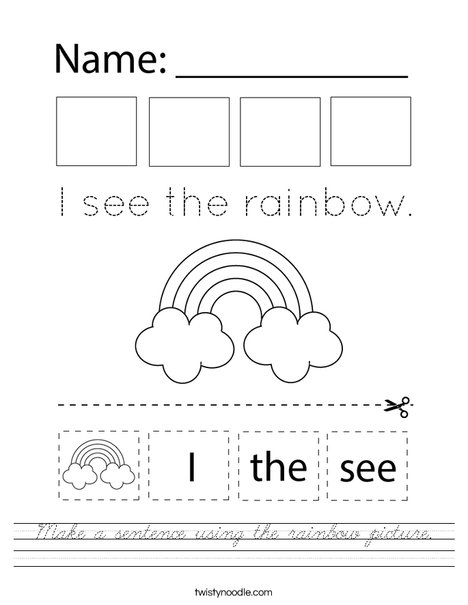 Make a sentence using the rainbow picture. Worksheet
