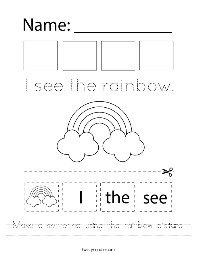 Make a sentence using the rainbow picture. Worksheet