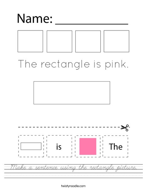 Make a sentence using the rectangle picture. Worksheet
