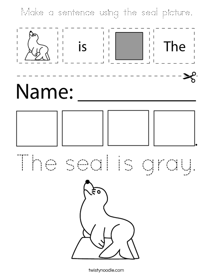 Make a sentence using the seal picture. Coloring Page