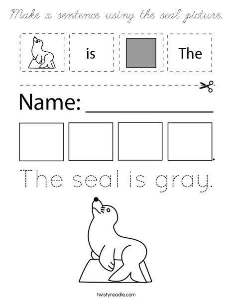Make a sentence using the seal picture. Coloring Page