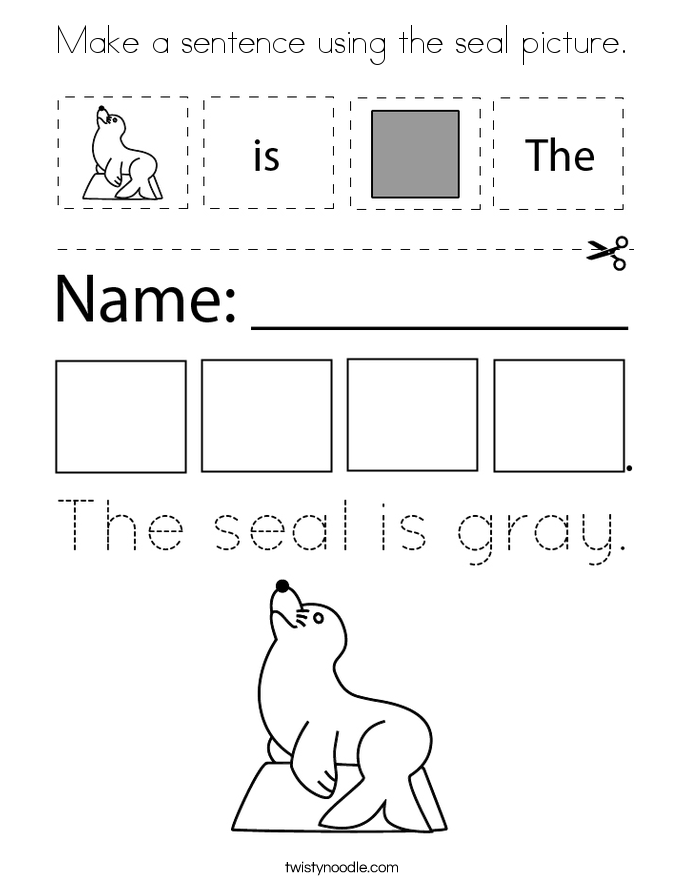Make a sentence using the seal picture. Coloring Page