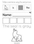 Make a sentence using the seal picture Coloring Page