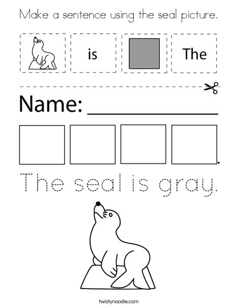 Make a sentence using the seal picture. Coloring Page