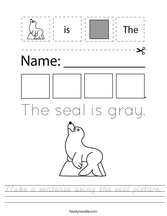 Make a sentence using the seal picture. Worksheet