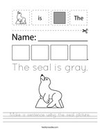 Make a sentence using the seal picture Handwriting Sheet