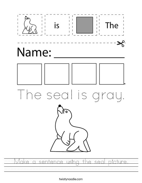 Make a sentence using the seal picture. Worksheet