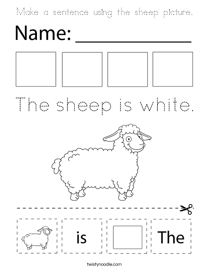 Make a sentence using the sheep picture. Coloring Page