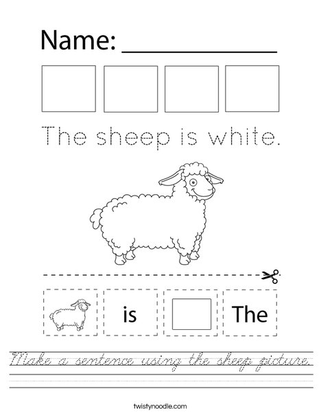 Make a sentence using the sheep picture. Worksheet