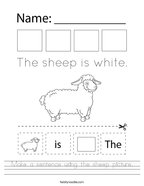 Make a sentence using the sheep picture Handwriting Sheet