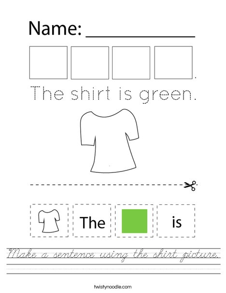 Make a sentence using the shirt picture. Worksheet