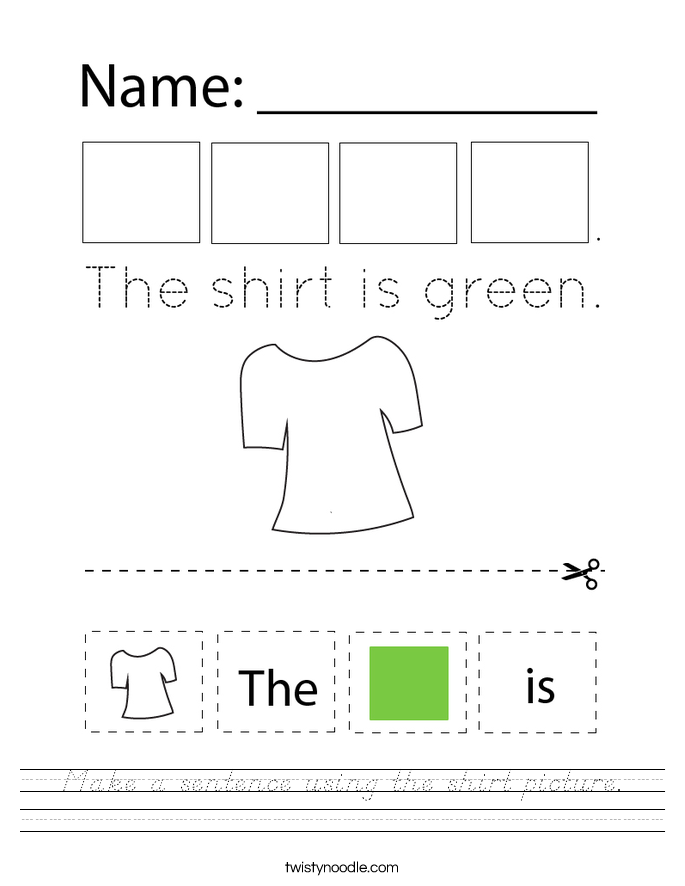Make a sentence using the shirt picture. Worksheet