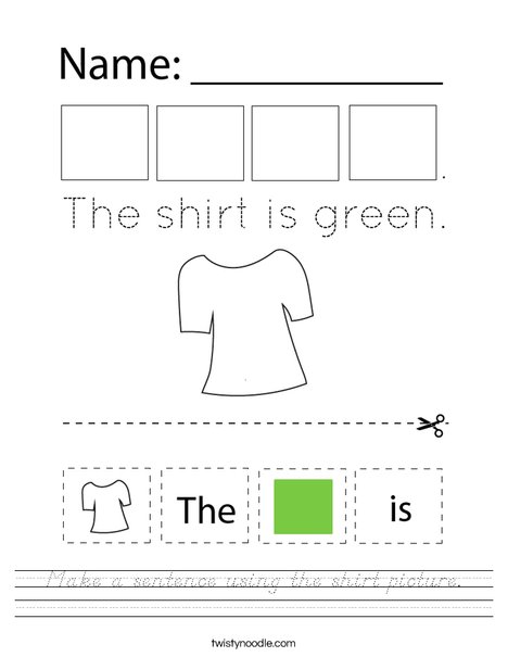 Make a sentence using the shirt picture. Worksheet
